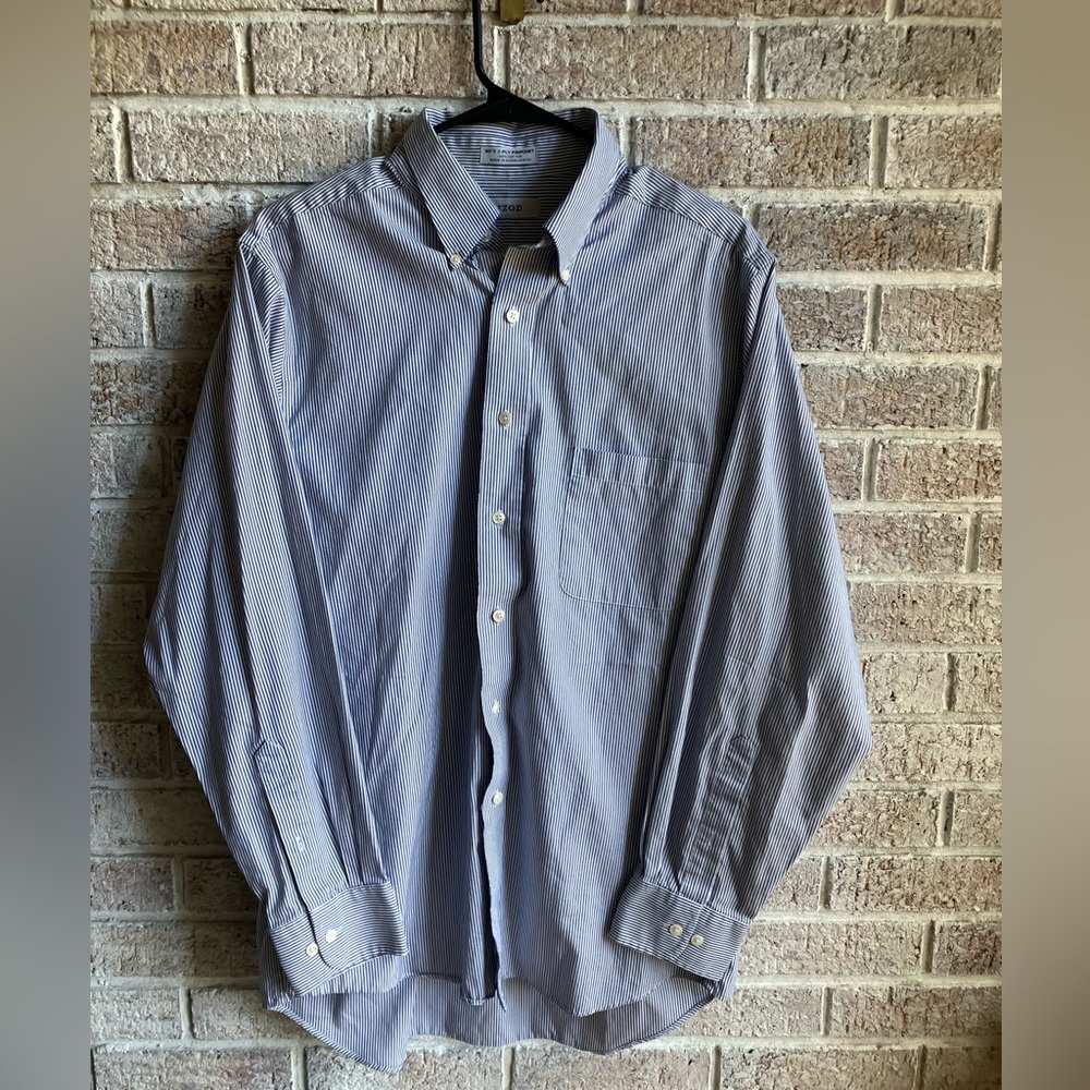 Izod Men's Navy Striped Button Down Shirt